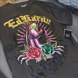 Ed Hardy Black Tee with Vibrant Graphic